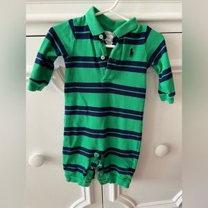 Ralph Lauren Polo Coverall Onsie 6M Green with Navy Stripes